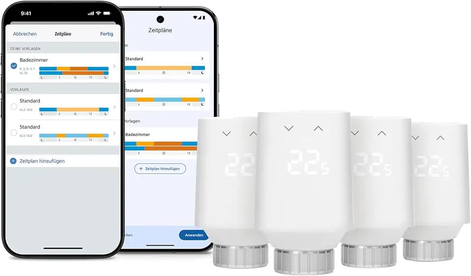 Eve Thermo (Matter, 5. Gen.) 4er Pack: Smartes Heizkörperthermostat, Heizkosten sparen, funktioniert mit Alexa, Apple Home, SmartThings, Google Home, benötigt Thread Border Router