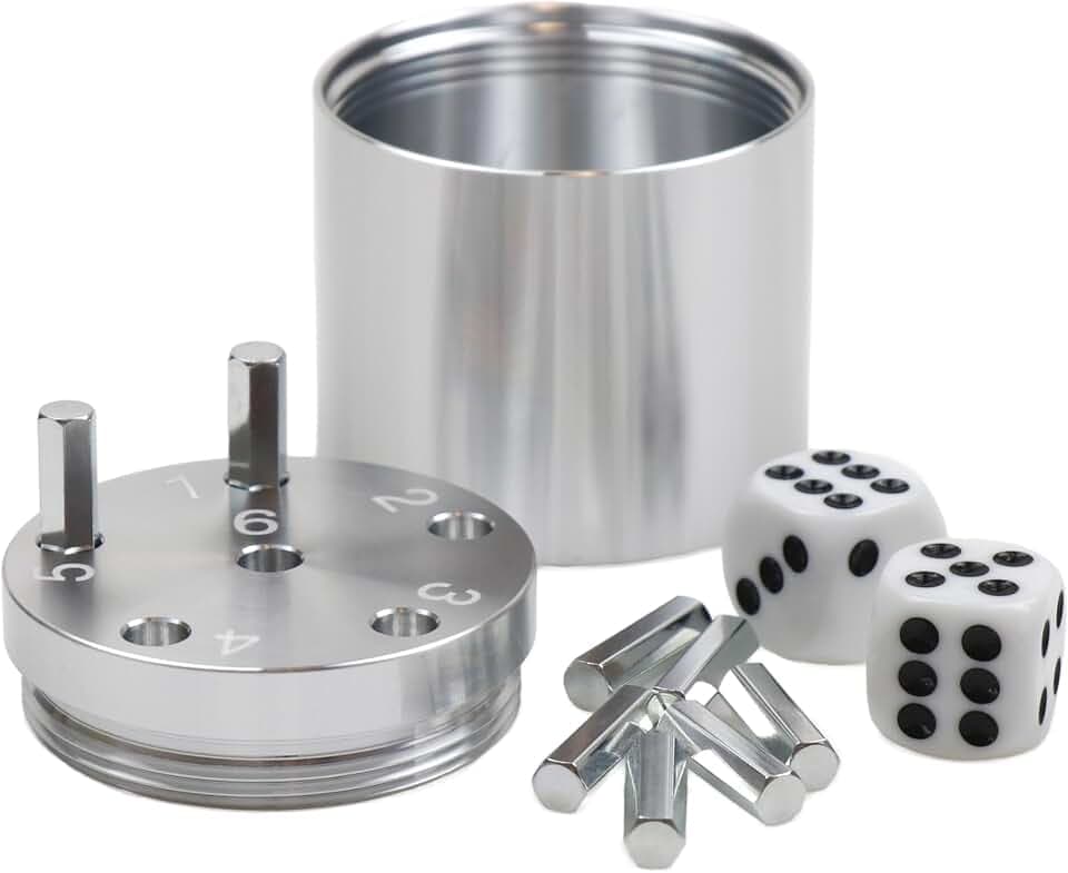 BestSaller 3001 'SUPER SIX' Aluminum, 36 Spielstäbchen & 2 Würfel, Silber (1 Stück)