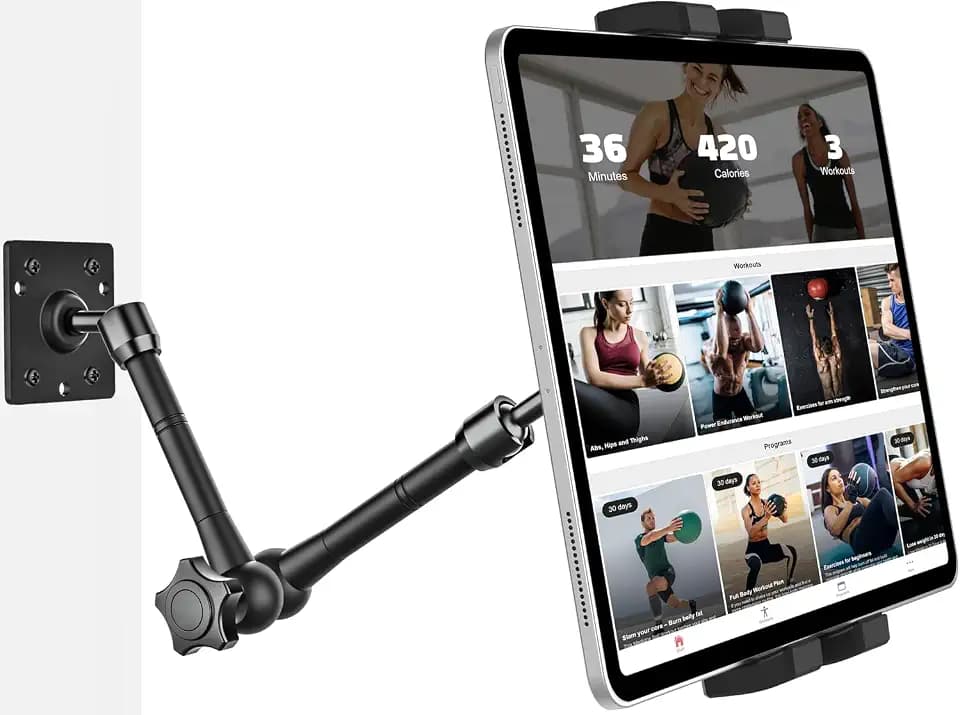 Metal Tablet Wall Mount Holder with 360° Adjustable Foldable Arm, for iPad Pro Air Mini | Galaxy Tab | Kindle Fire | Switch | 4.7-13" Device, for Kitchen Cabinet | Home | Desk | Under Counter | Office