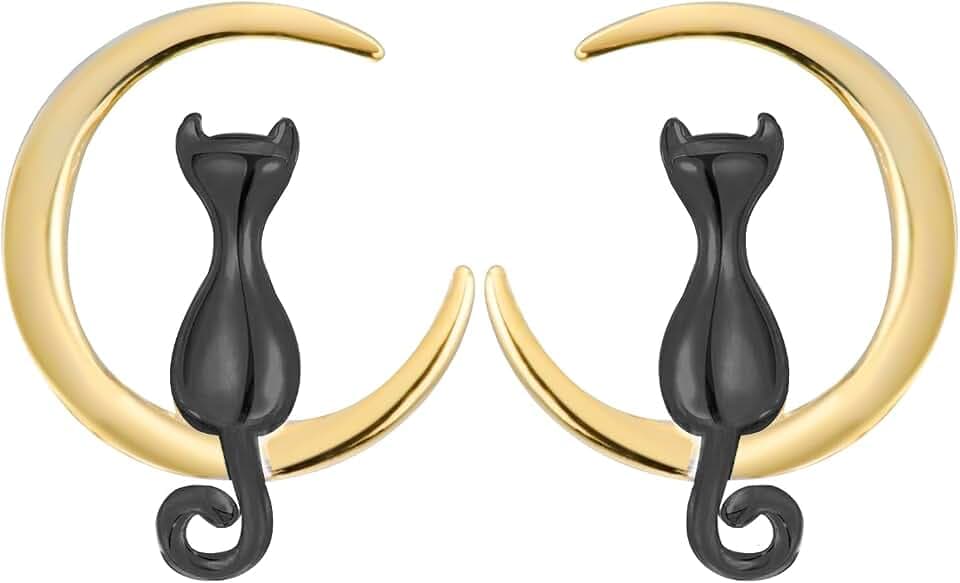 S.Leaf 18Karat Plated Cat Earrings for Women 925 Sterling Silver Hypoallergenic Cat Moon Stuff Lovers Jewelry for Women Trendy Birthday Friendship Anniversary Best Gifts for Women Her Party