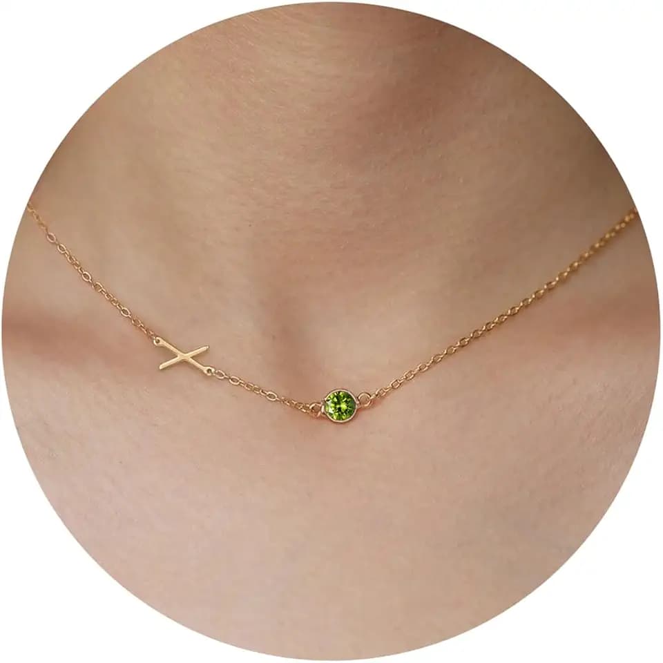 Birthstone Necklaces for Women, Birthday Gifts for Teen Girls Stocking Stuffers 1-12 Births Initial Necklace Birthday Gifts for Daughter Sister Gold Initial A-Z Necklace Anniversary Christmas Jewelry