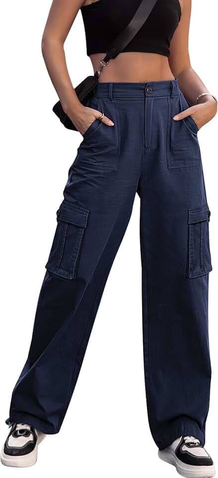 ZMPSIISA Women High Waisted Cargo Pants Wide Leg Casual Pants