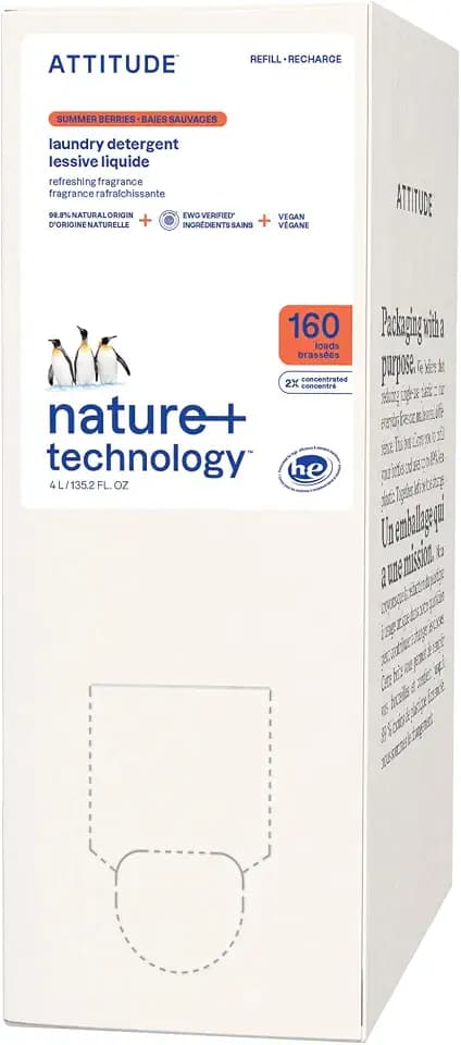 ATTITUDE Laundry Detergent Refill, EWG Verified, Summer Berries, 160 Loads