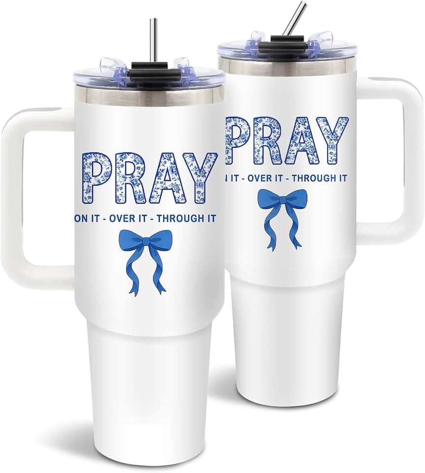 Pray 40 oz Tumbler with Handle and Straw, Christian Gifts for Women Girls
