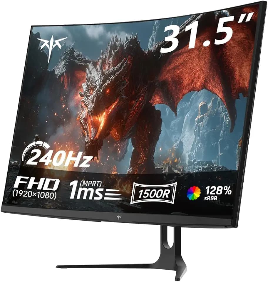 KTC 32 Zoll Curved Gaming Monitor, FHD 1920×1080, 240Hz (OC 280Hz), VA Panel, 1500R, 3500:1 Kontrast, HDR10, Adaptive Sync, 99% sRGB, Flicker-Free, 2× HDMI 2.0, 1× DP 1.4, VESA 100×100 mm, H32C5
