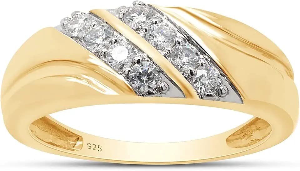 Double Row Men's Wedding Band Anniversary Ring 0.25 CT (1/4 CT)