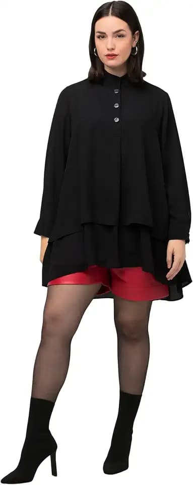 Ulla Popken Damen Tunika, Lagenoptik, A-Linie, Stehkragen, Langarm Tunika-Shirt