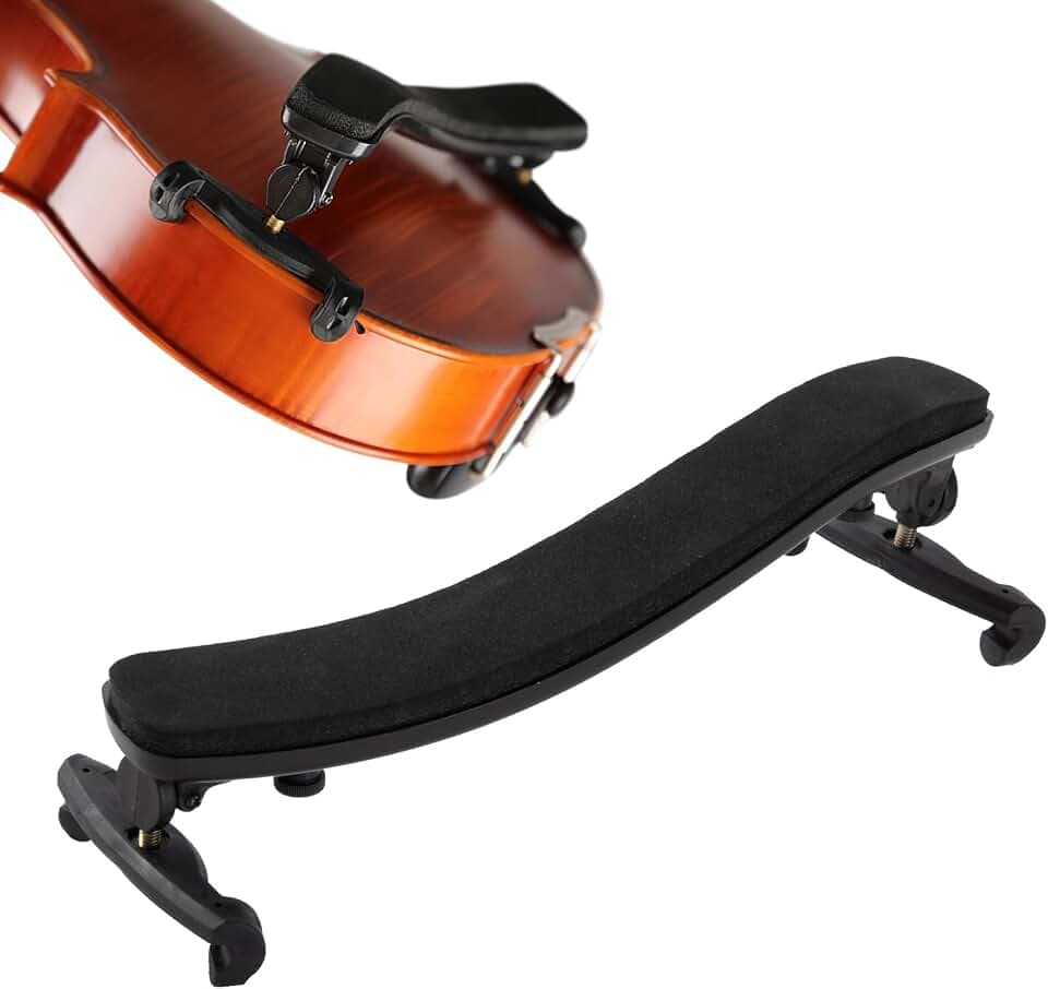 Schulterstütze Geige für 3/4 und 4/4 Größe Verstellbar Schulterhalter mit Zusammenklappbare und Höhenverstellbare Füße Universal-Typ Schaumstoff Geigenstütze (Schwarz)