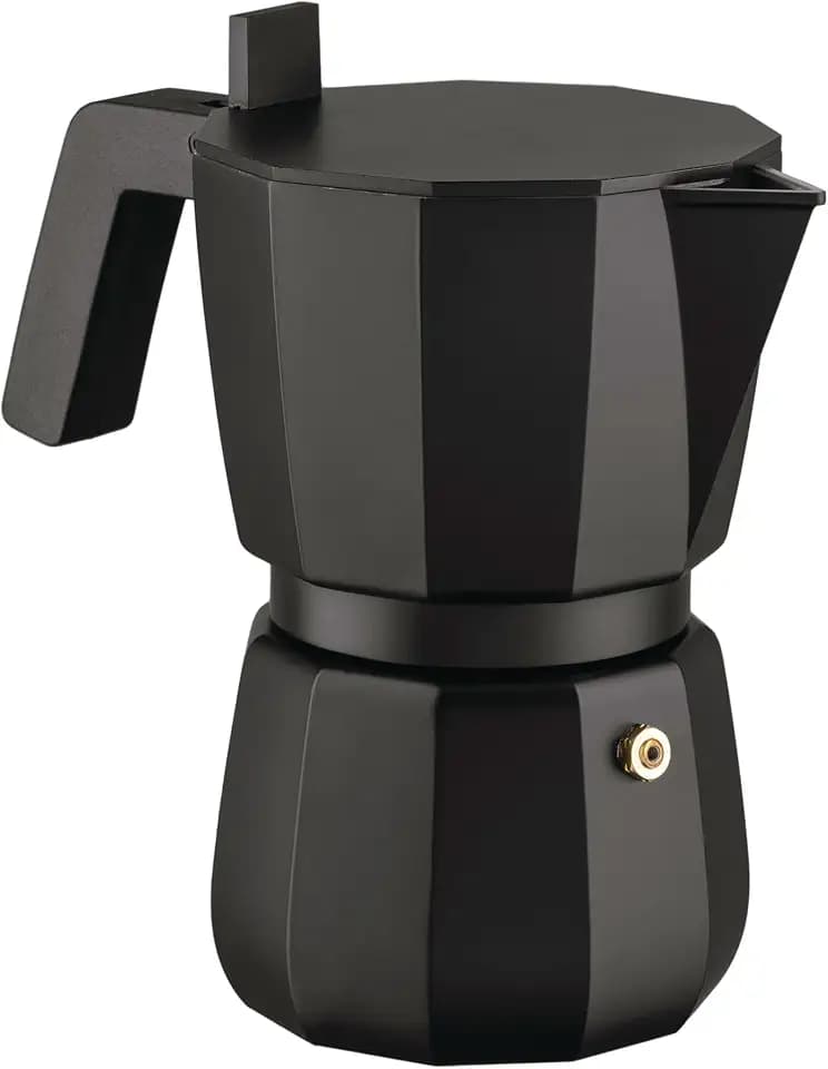 Alessi Moka DC06/6 B - Design Espressokocher aus Gußaluminium, Griff und Knopf aus PA, Schwarz, 6 Tassen