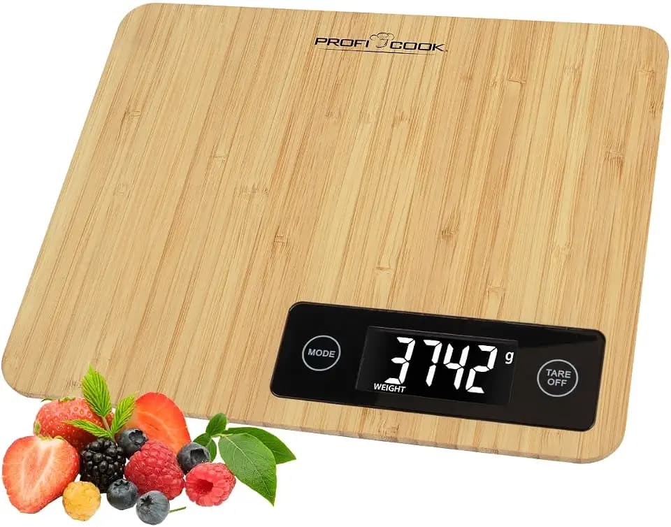 ProfiCook® Küchenwaage aus 100% Bambus | Küchenwaage digital | Messbereich bis zu 5000g | digitale Küchenwaage mit einbestellbaren Maßeinheiten | LCD-Display | Tara-Funktion | Waage PC-KW 1271