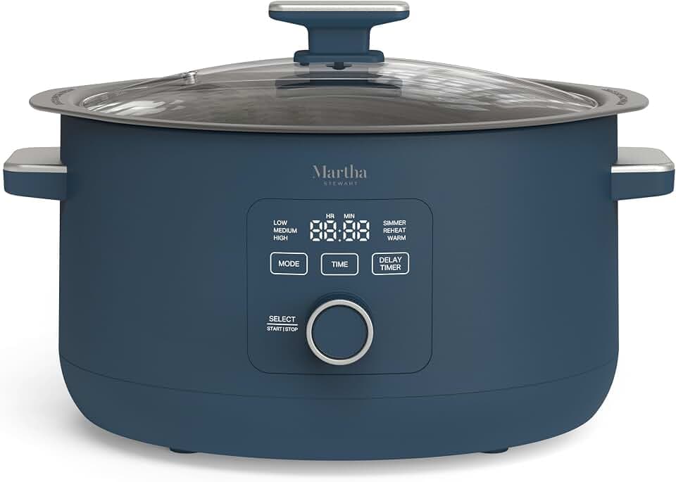 Martha Stewart 8 Quart Slow Cooker, Ceramic Nonstick Crock, Indigo Blue
