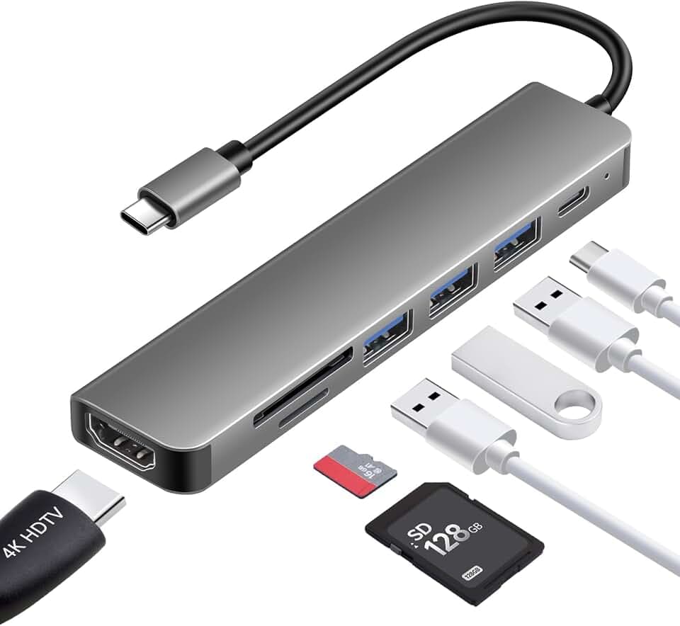 USB C Hub 7-in-1 mit HDMI 4K SD/TF Kartenleser und 3 USB Anschlüssen
