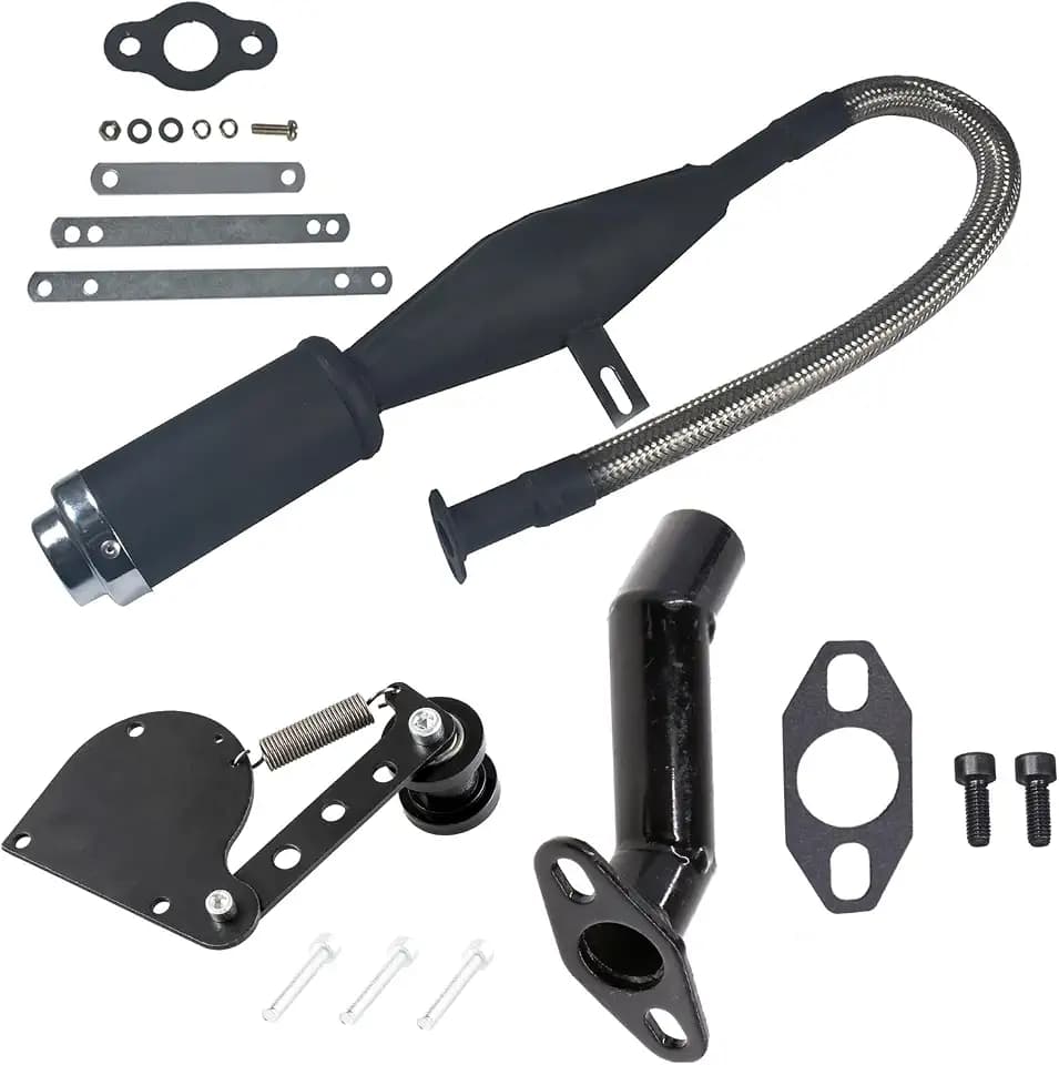 Flexible Exhaust Muffler Pipe Silencer Chain Tensioner Adjuster with Offset Intake Manifold Kit For 49cc 60cc 66cc 80cc 100cc 2 Stroke Engine Motorized Bicycle Bike Gas Motor Parts - Black