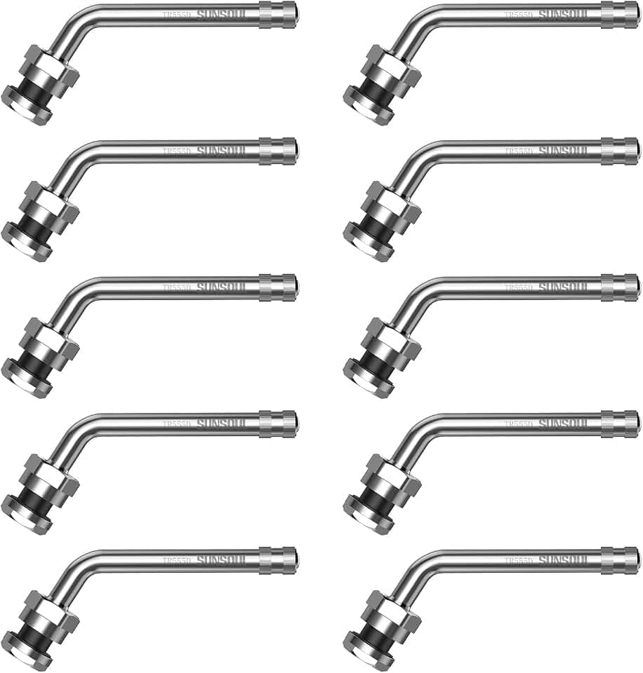 SUNSOUL TR555D 10Pcs Truck Valve Stems, 60 Degree Bend for 0.382" Rim Hole