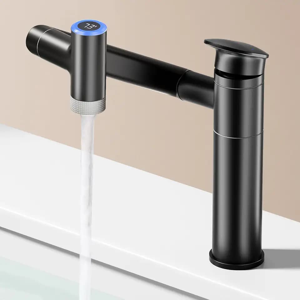 SINGSUO 1080°Rotatable Bathroom Vanity Faucet 1 Hole (Black)