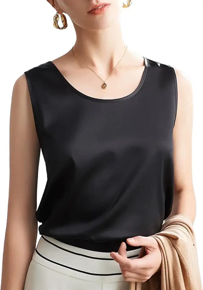 Womens 100% Mulberry Silk Tank Top - Loose Fit Sleeveless Outfits
