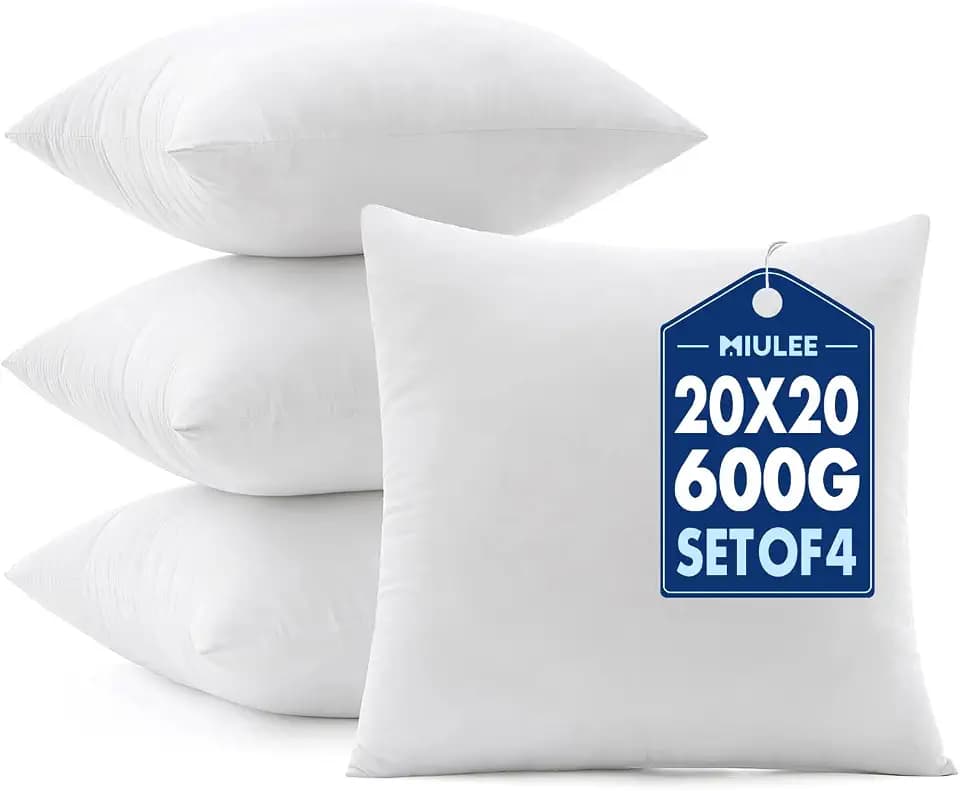 MIULEE 20x20 Pillow Inserts 4 Pack, 100% Virgin Fiber Filling Throw Pillows