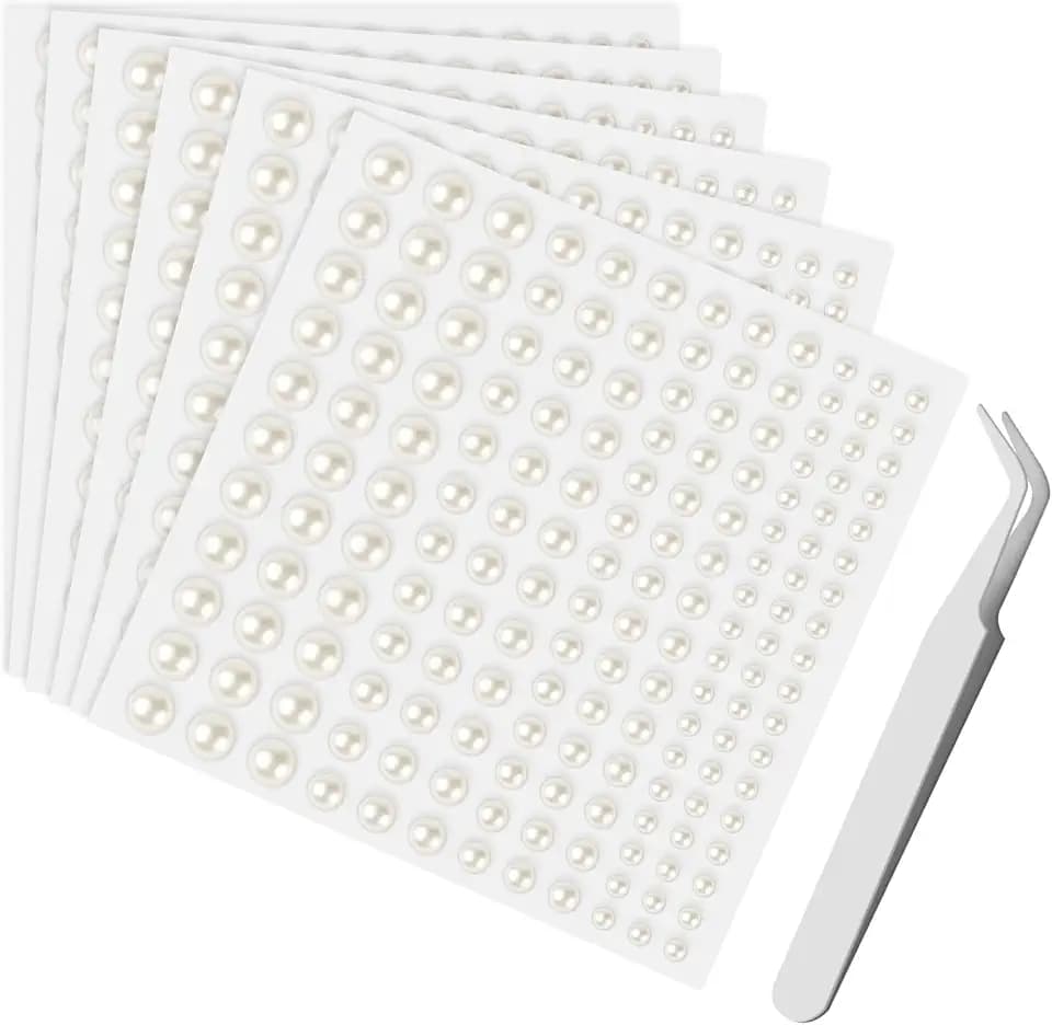 Sularpek 990 Stück Selbstklebende Halbperlen, 6 Blatt Perlen zum Aufkleben, Selbstklebende Perlen Sticker, Perlen-Aufkleber, für Gesicht, Make-up, DIY, Basteln, Haare, mit 1 Pinzette (3/4/5/6mm)