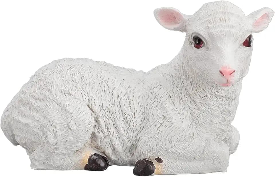 Lamb Garden Statue,9.4x4.7x5.9in Sheep Hand Made Lifelike Garden Sculpture for Indoor Outdoor Decoration (Medium Lying Position)