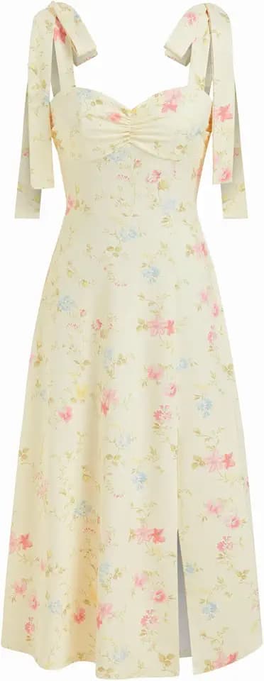 CIDER Sundresses for Women Floral Midi Boho Dresses Square Neck Bow Tie Cute Casual Dress Wedding Guest Dresses