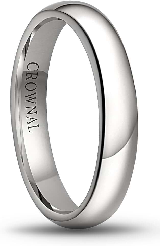 CROWNAL 1mm 2mm 3mm 4mm 5mm 6mm 7mm 8mm Tungsten White/Yellow Gold/Rose Gold Plated Wedding Band Ring Men Women Plain Dome Polished Comfort Fit