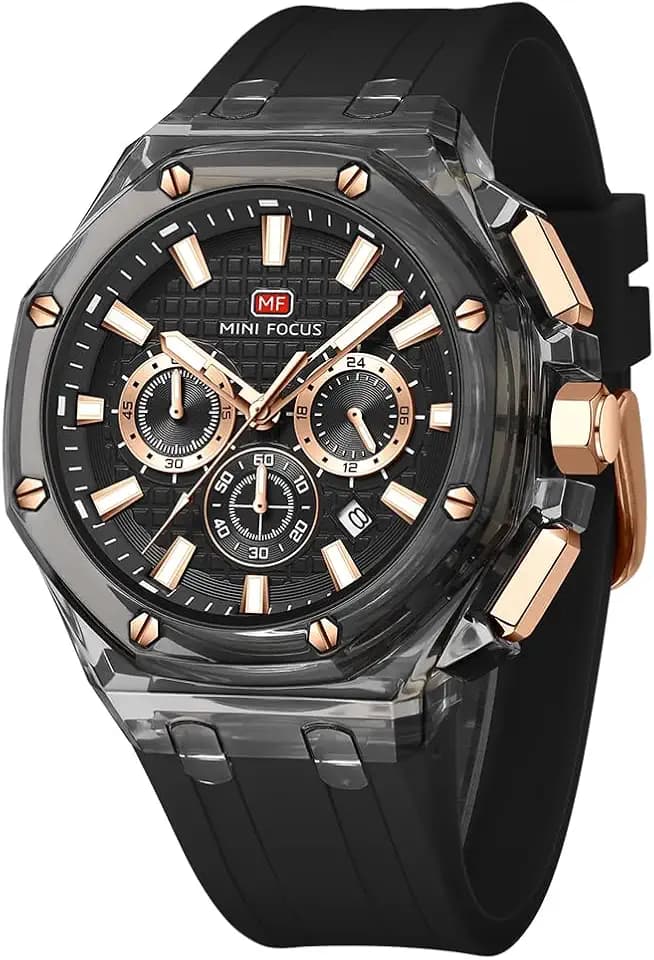 MINI Focus Men Watches,Unique Transparent (Mutifunction/Light Weight/Calendar/Waterproof) Silicone Strap Fashion Wrist Watches for Men