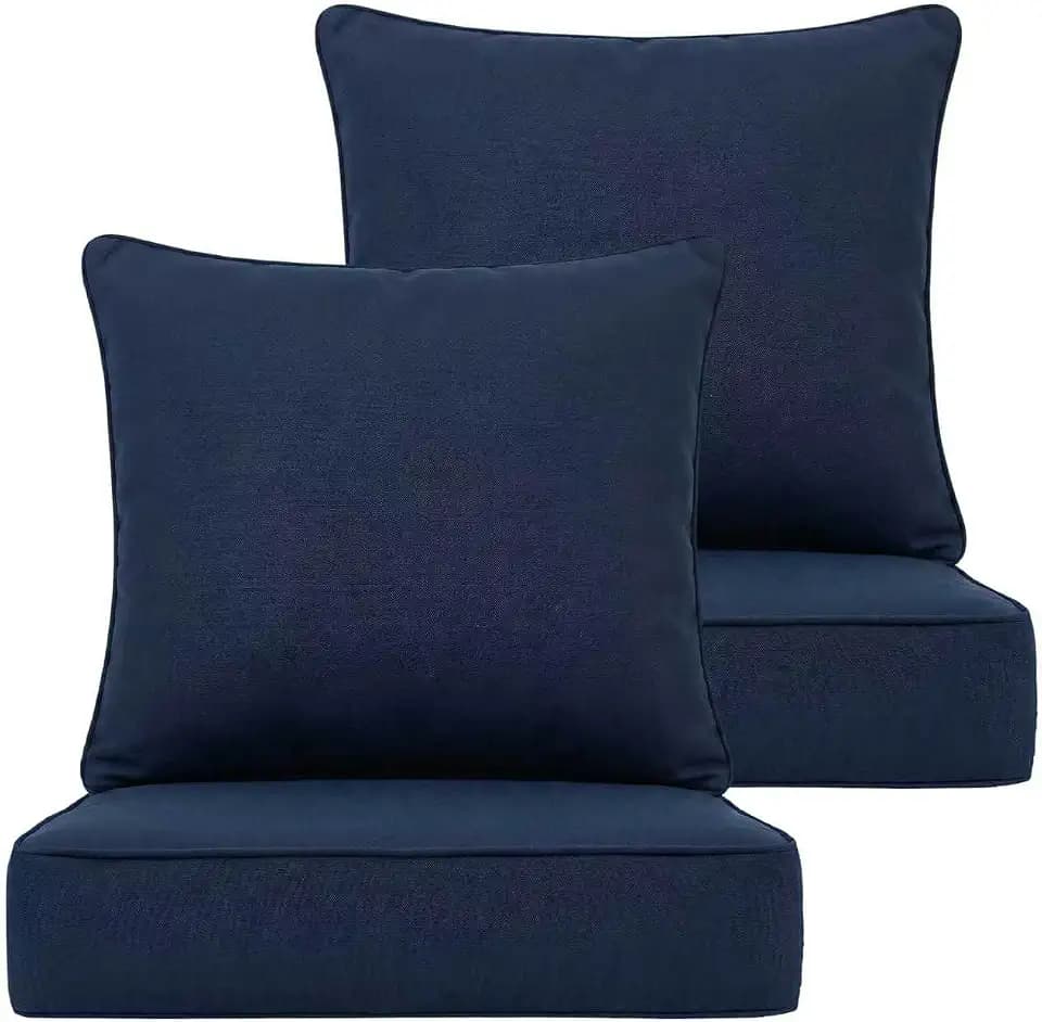 Outdoor Deep Seat Cushions 22x24x5 Inch, Waterproof Patio Chair Cushions, 2 Sets (4 Pcs: 2 Seat + 2 Back), Fade Resistant with Ties and Zipper for Garden Midnight