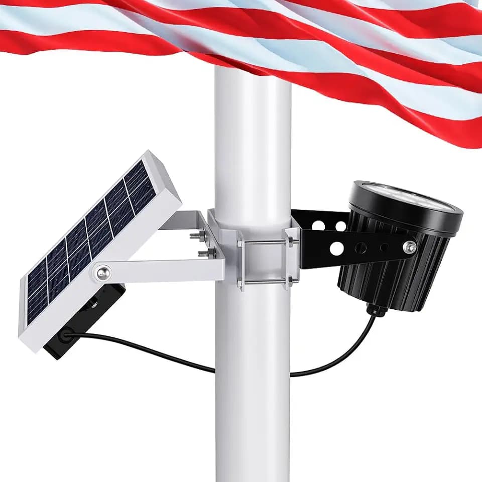 Solar Flag Pole Light, Flagpole Light Solar Powered Outdoor Bright LED 6000K Dusk to Dawn IP65 Waterproof with Bracket Clamp Fits 1.4-3” Pole Mount and Stakes for Ground Wall Mounting