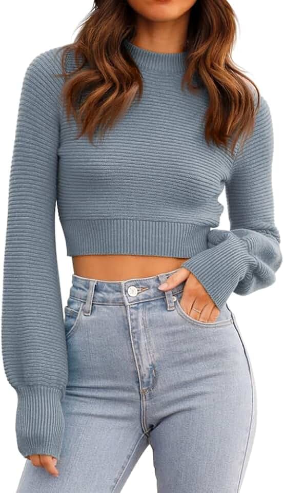 GeGekoko Damen Strickpullover Kurz Sexy Cropped Pullover mit Rundhalsausschnitt Herbst Winter Warmer Langarm Sweatshirt Elegant Kurzer Strickpulli für Frauen