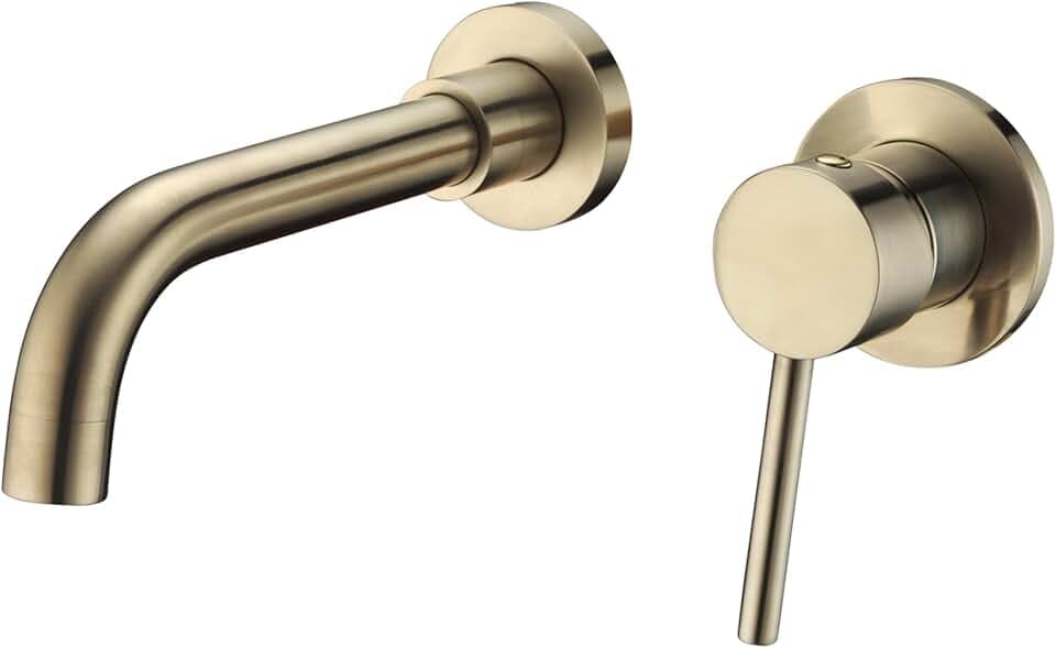 Sumerain Wall Mount Bathroom Faucet Brushed Gold,Single Handle with Brass Rough-in Valve