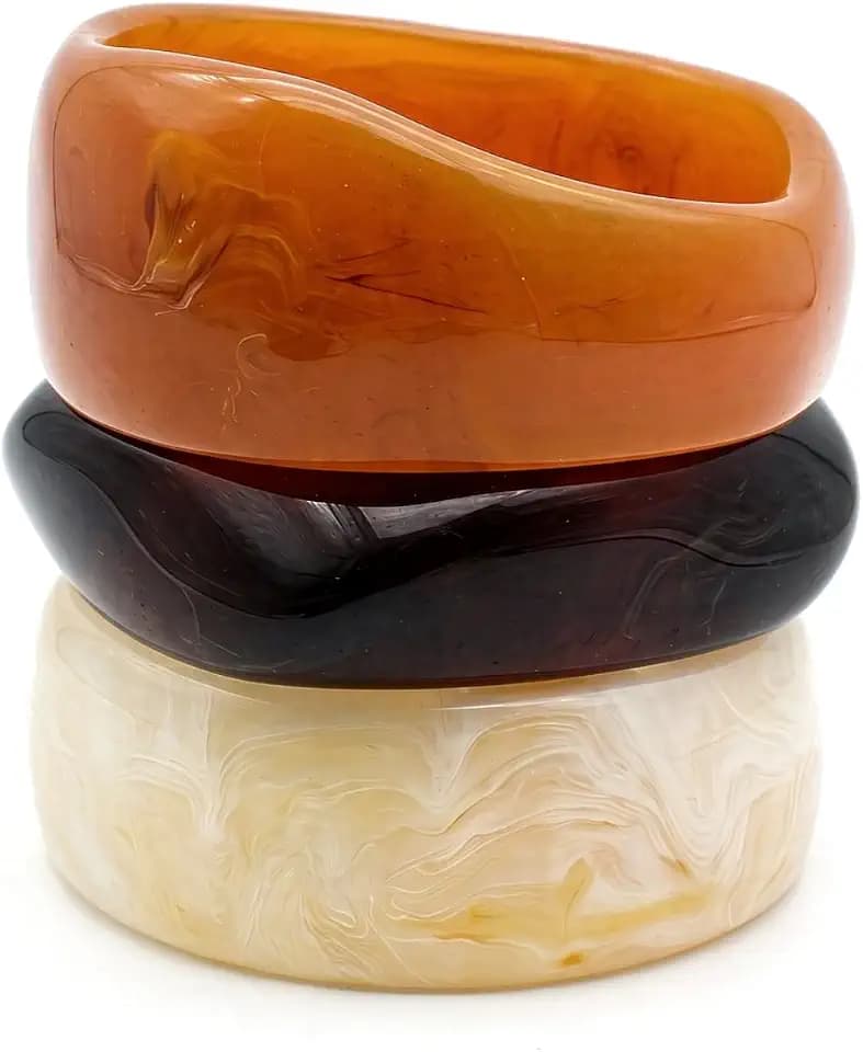 3PCSAcrylic Chunky Bangle Bracelets for Women,Resin Bangles Wide Geometric Irregular Colorful Jewlery for Gifts