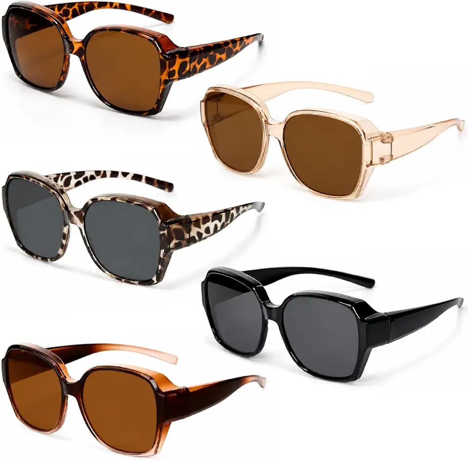Relaxweex 5 Pack Over Glasses Sunglasses for Women Oversized Fit Over Sunglasses Large Square Frame Fashion Leopard Print