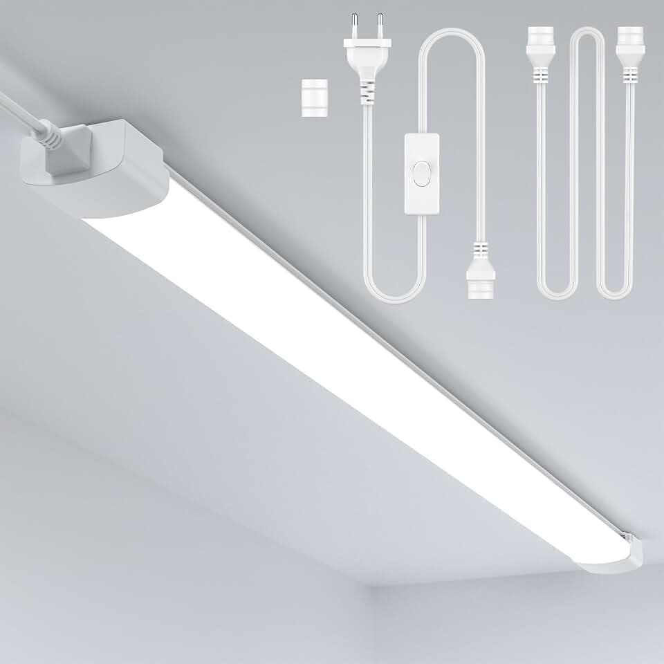 ANTENLICHT LED Feuchtraumleuchte 150CM mit Stecker Plug und Play oder Kabelgebunden, Einfache Reihenschaltung Werkstattlampe mit 45W 5000k Kaltlweiß 5000Lumen, Wasserfest IP65 für Keller Garage, Weiß