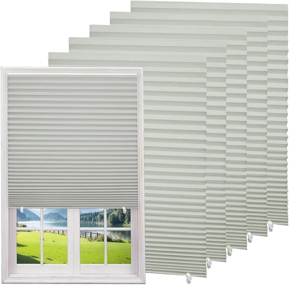 Changshade 6-Pack Temporary Light Filtering Paper Blinds for Window, Cut to Size Adhesive Paper Shades, Stick on Pleated Blinds,No Drill Easy Install,36" W x 72" H,Gray