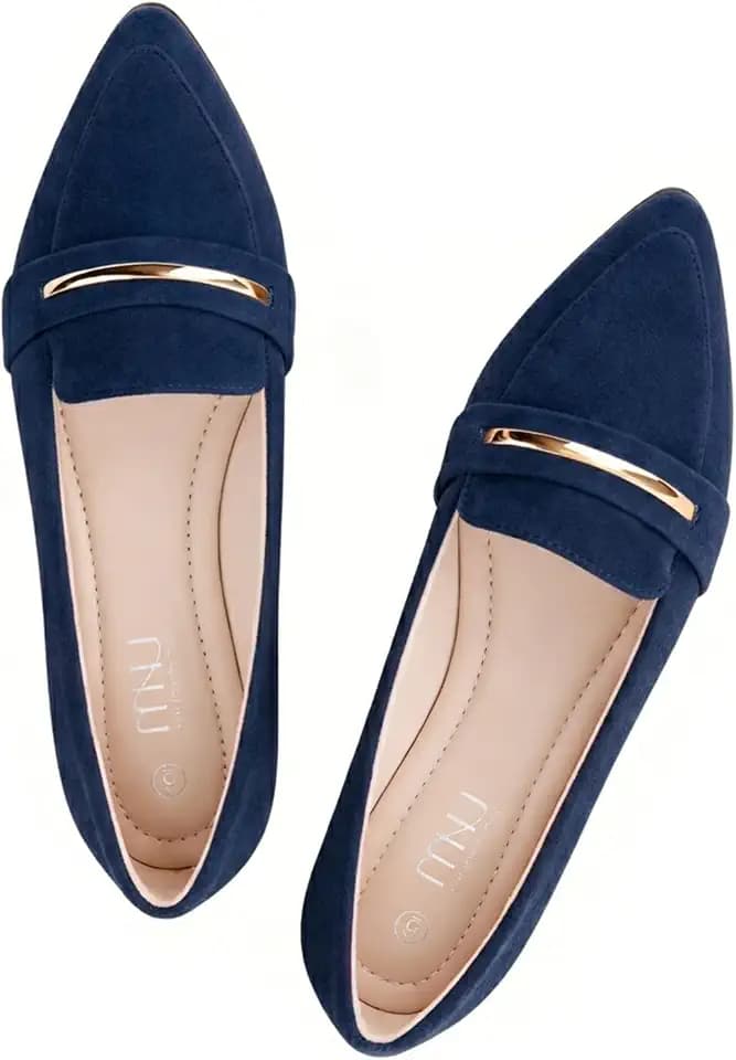MUSSHOE Loafers for Women Pointed Toe: Dressy Gold Bit Flats, Suede BusinessCasual Slip On Shoes for Office Work,Interview & Teacher