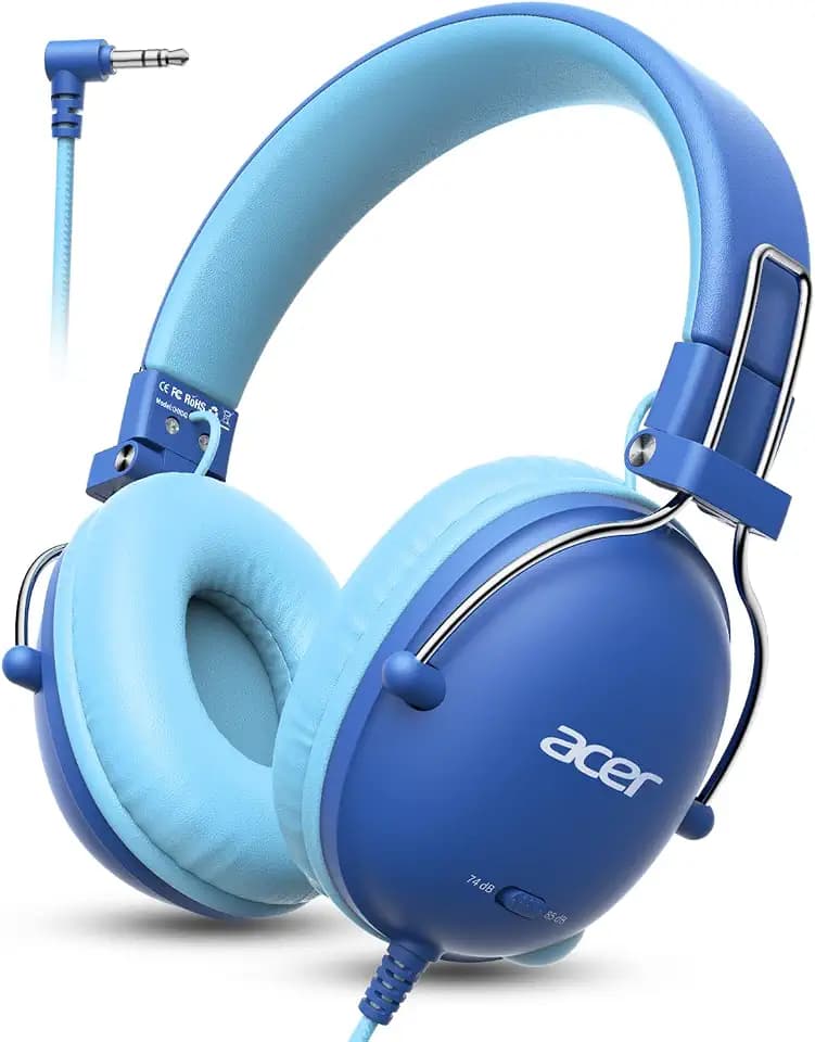 Acer Kids Headphones Wired for School, 74-85dB Limiter, Blue OHW342
