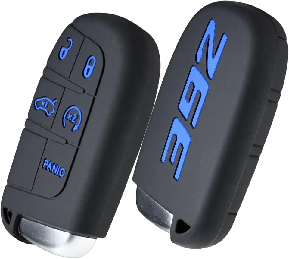 Blue 392 Edition Key Fob Cover for Dodge Challenger Charger SRT Hornet, Soft Silicone Remote Case Protector for 5-Button Keyless Entry, Scat Pack Style Accessories