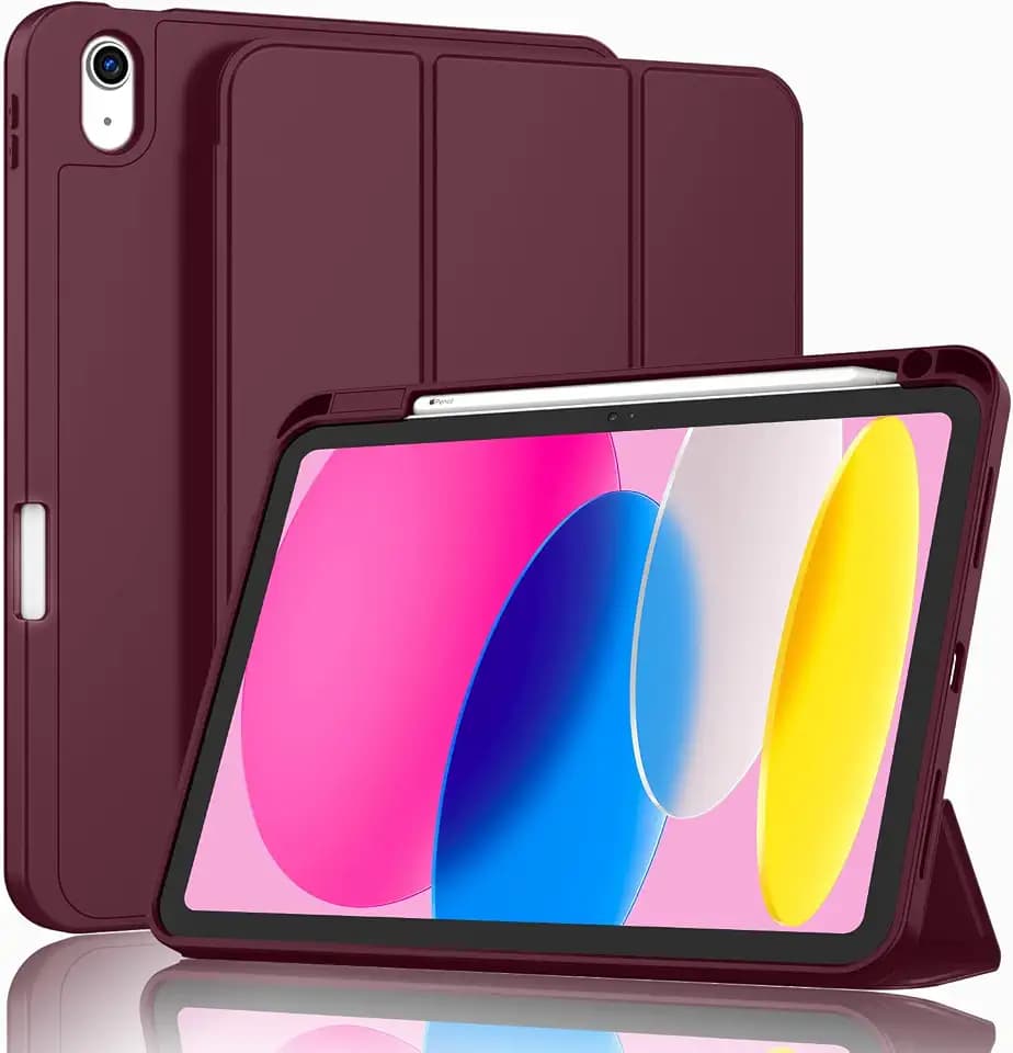 ZryXal iPad (A16) Case/iPad 10th Generation Case [11-Inch 2025/10.9 Inch 2022] with Pencil Holder, Smart Cover with Soft TPU Back [Support Auto Wake/Sleep] (Wine)