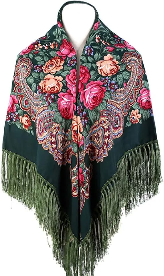 Gudessly Traditioneller Schal für Damen, mit Quaste, Fransen, Halstuch, Kopfschal, Retro-Schal, Blumenmuster, Poncho-Druck