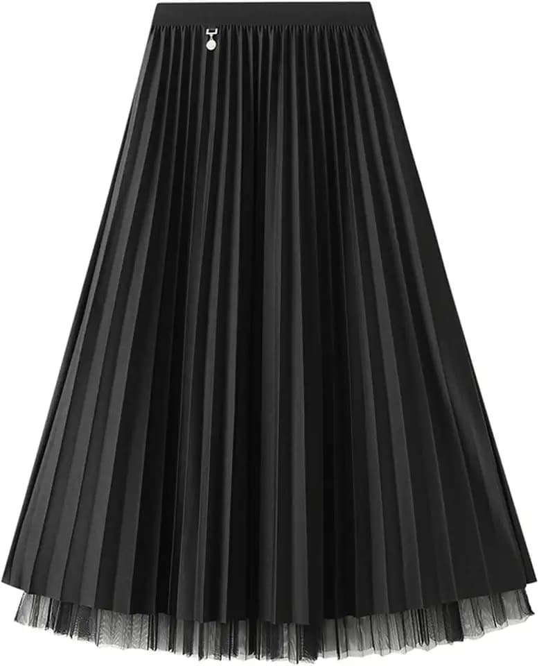 Damen Reversible Tüllrock Midi A-Linie Elastisch Hohe Taille Elegant Faltenrock Ballett Abschlussball Party Rock mit Ornament für Damen Mädchen