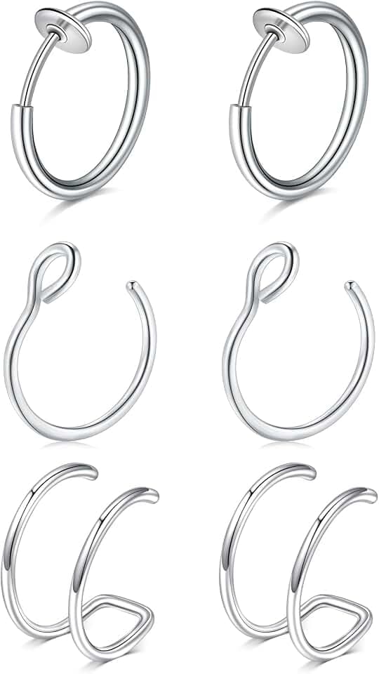 MODRSA Fake Nose Stud & Ring - Clip on, Lip & Eyebrow Piercing - Silver & Gold