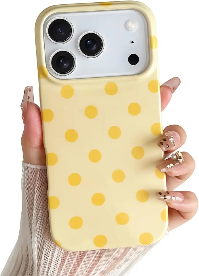 Skyseaco for iPhone 17 Pro Max Case Cute Aesthetic Polk Dot Phone Case Soft Slim TPU Shockproof Phone Cover for Women Girls, Yellow