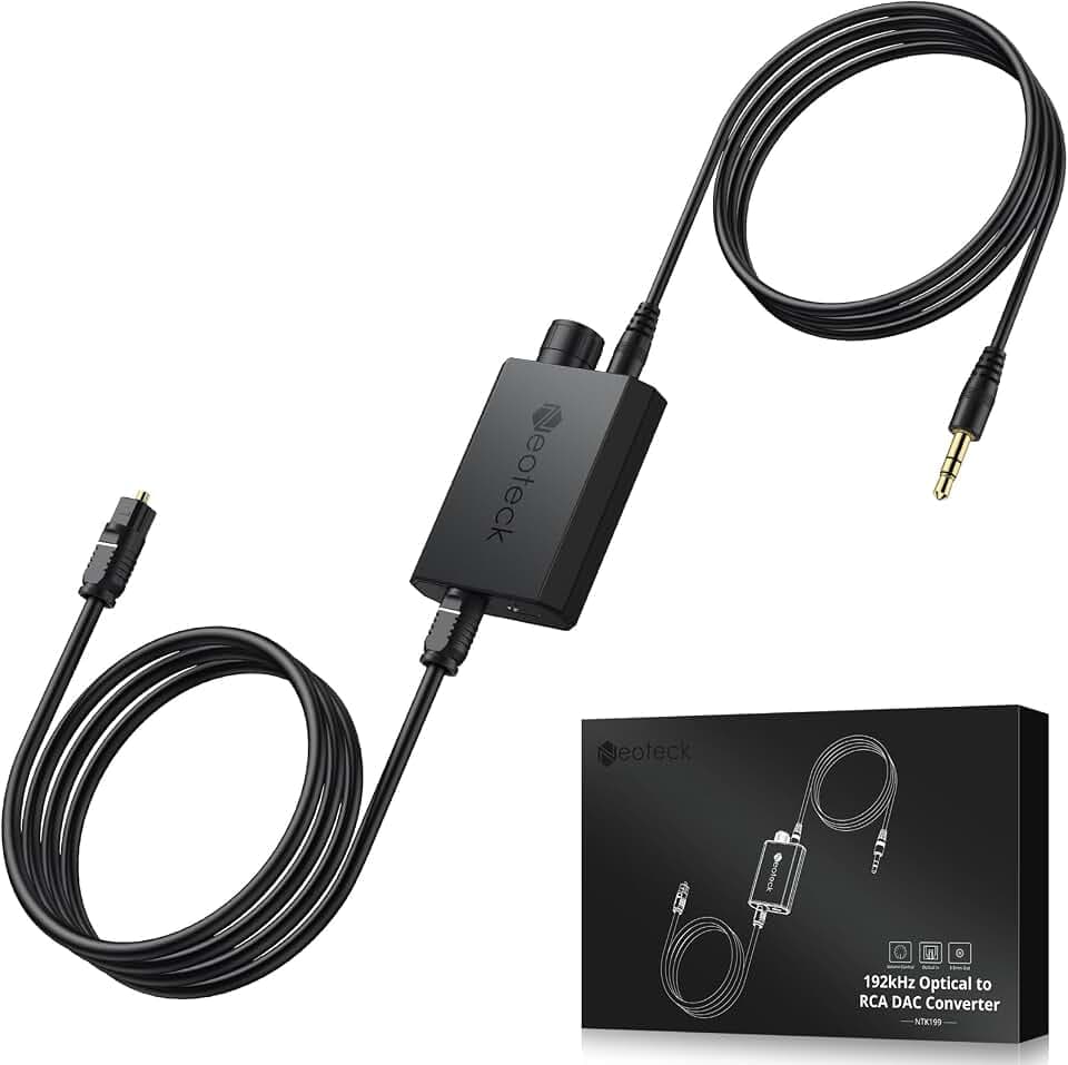 Neoteck DA Wandler 192kHz Digital Analog Wandler mit Lautstärkeregelung, Optischer zu 3,5 mm Wandler mit eingebautem Verstärker-Chipsatz DAC-Konverter für 3,5 mm Kopfhörer, Computerlautsprecher