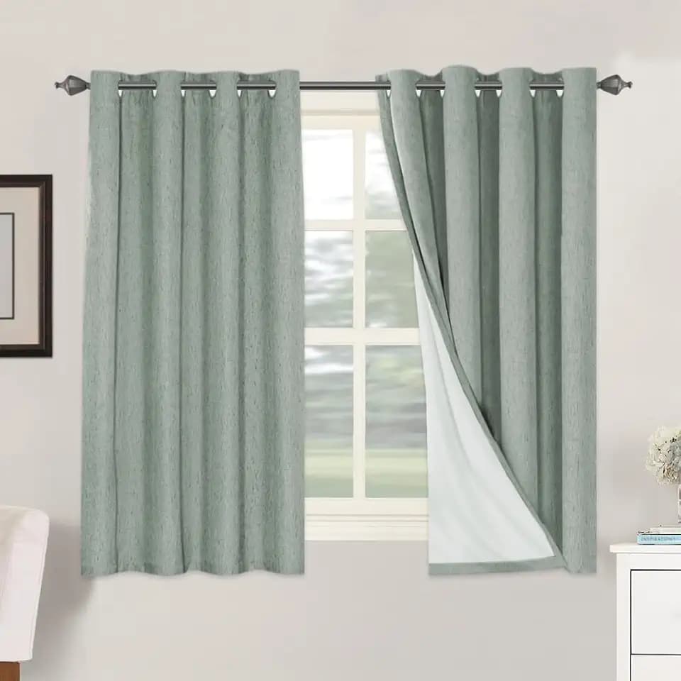 H.VERSAILTEX 100% Blackout Linen Curtains 54" L 2 Panels Green Bay