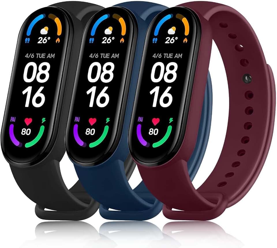 Amzpas Silicone Replacement Bands for Amazfit band 5/Amazfit band 6, 3 Pack Adjustable Wristbands for Xiaomi Mi Band 5/Mi Band 6 for Women Men
