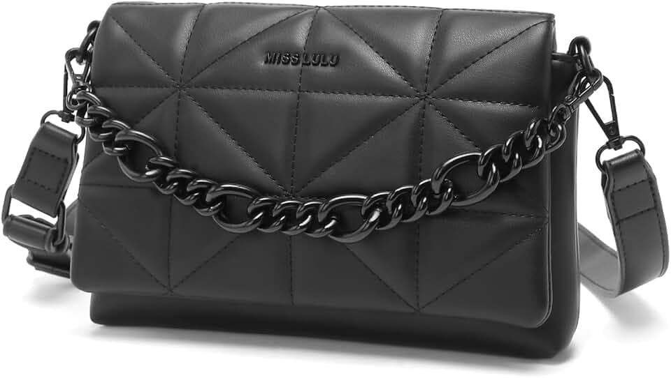 Miss Lulu Kleine Umhängetaschen für Frauen, Weiche Klassische Gesteppte Handtaschen mit Breitem Riemen PU-Leder Wasserdichte Handy-Schultertasche als Geschenk für Mädchen (Schwarz)