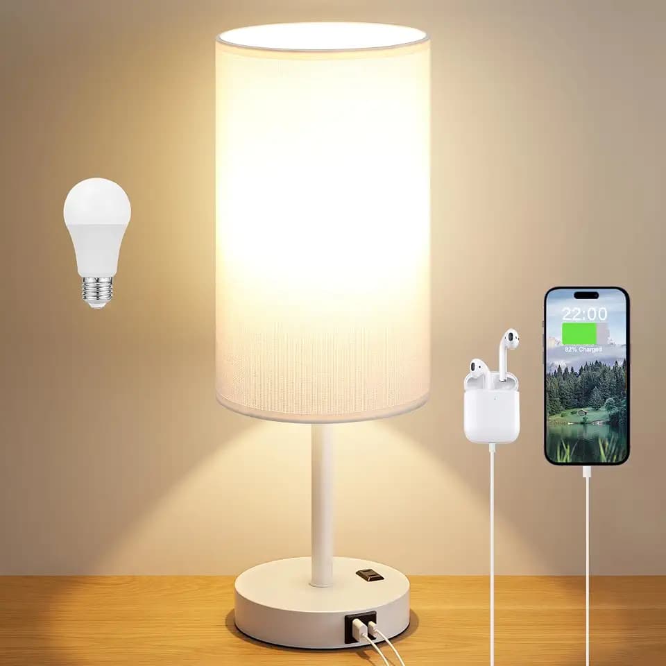 Dicoool 17.4" Bedside Lamp for Bedroom - Dimmable Touch, USB A+C, AC Outlet