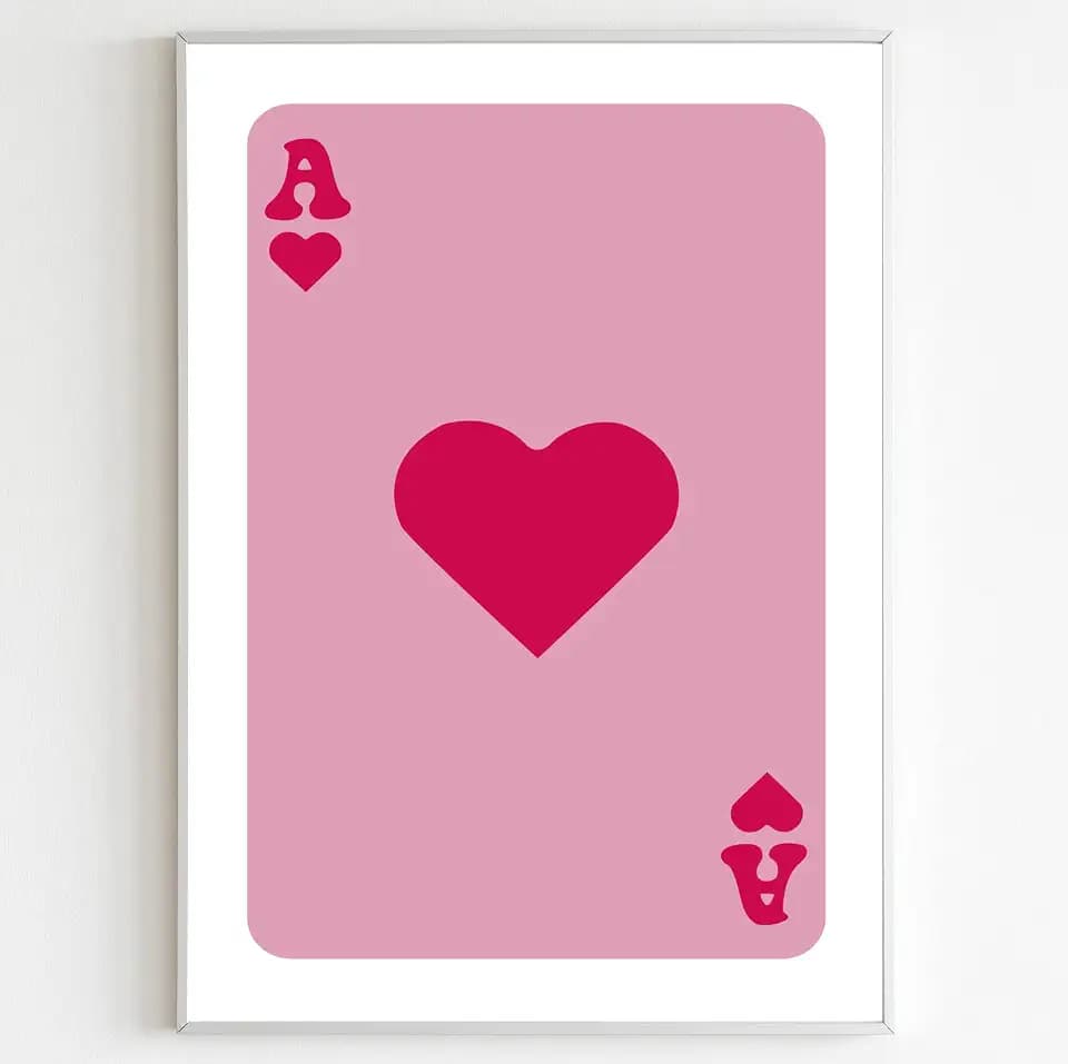 Canvas Ace of Hearts Print for Playing Cards Prints Vibrant Artwork Preppy Room Decor Aesthetic Pink White Wall Art for Girls 16x24inch No Frame