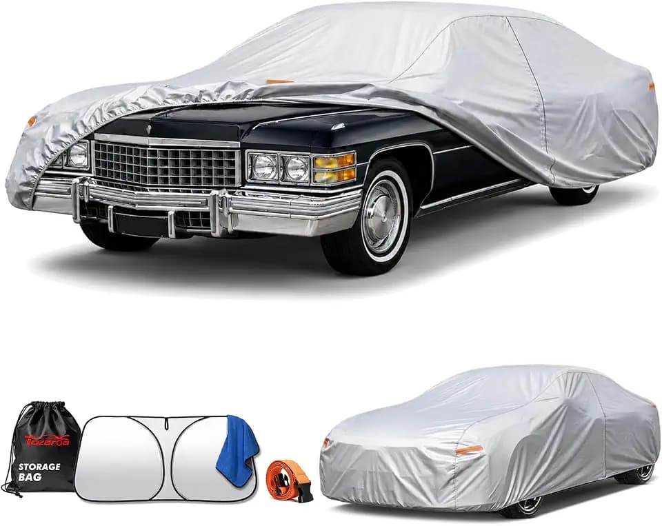 Car Cover Custom Fit for Cadillac DeVille Waterproof All-Weather,Outdoor Heavy Duty UV-Resistant Full Car Covers with Windshield Sun Shade&Storage Bag,Driver Door Zipper