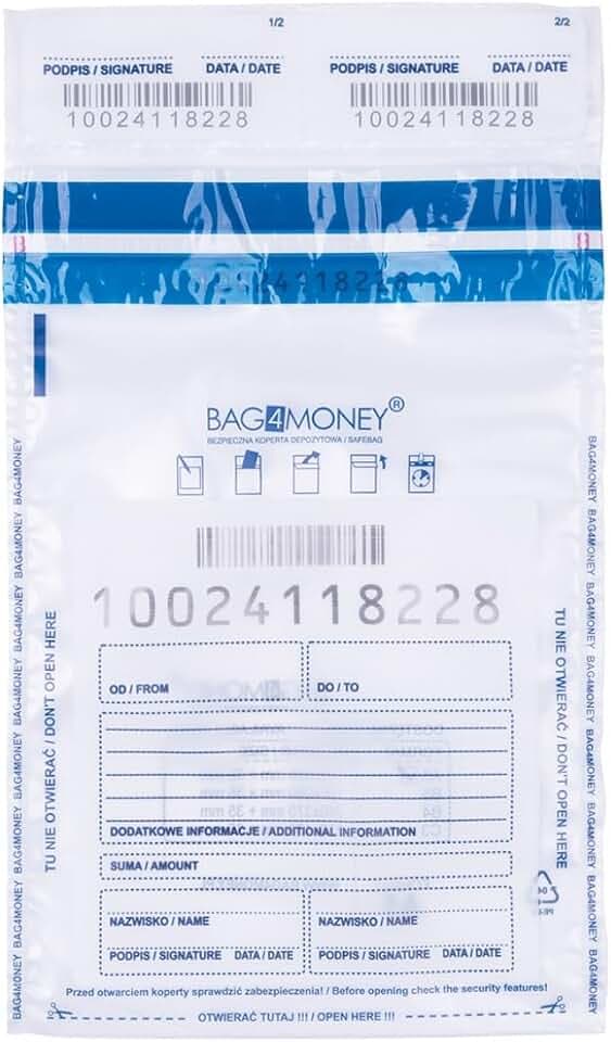 OFFICE PRODUCTS Safebags Sicherheitsbeutel / 50 Stück/Transparent/ A5/ 150 x 220 mm/Auswurfsicher/Für den Transport von Bargeld und Wertsachen/Einzeln nummeriert